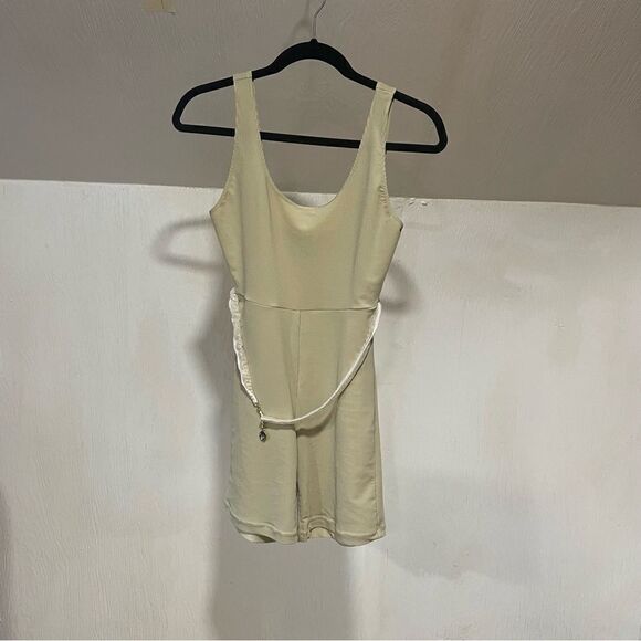 Revolve WeWoreWhat Beige Chain Romper Unitard Belted Ribbed Khaki Bodysuit - Picture 8 of 12